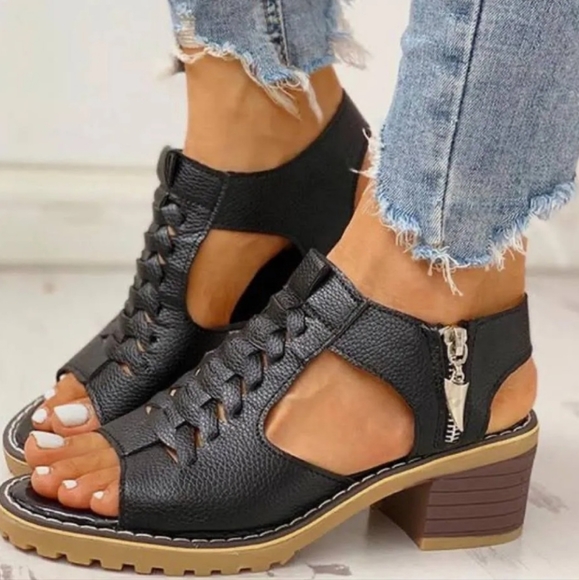 Jolimall Shoes - Jolimall faux leather black Zip up sandals
